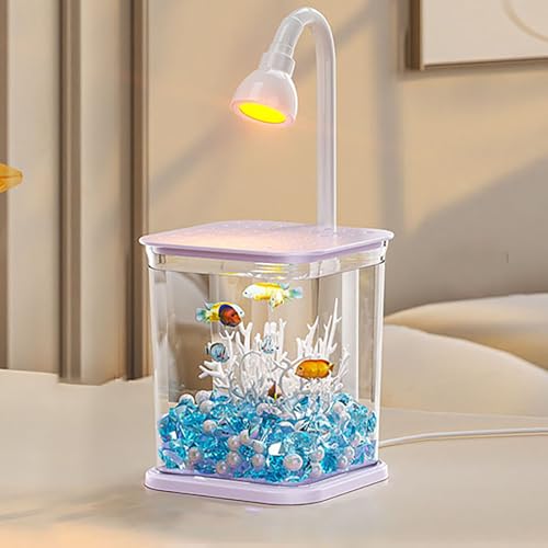 Aquarium Mit Fütterungsöffnung Oben Und Licht, Aquarium Starter Kit Mit Umgebungslicht, Kleines Desktop Dekor Betta Fischtank Für Kampffische, 12.4 X 5.2 X 4.61cm(Purple,A) von MYBSXKEOZ