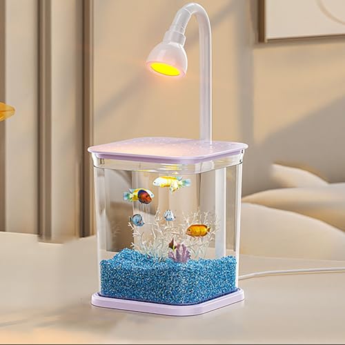 Aquarium Mit Fütterungsöffnung Oben Und Licht, Aquarium Starter Kit Mit Umgebungslicht, Kleines Desktop Dekor Betta Fischtank Für Kampffische, 12.4 X 5.2 X 4.61cm(Purple,B) von MYBSXKEOZ