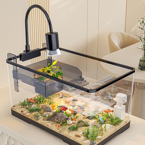 Aquarium Starter Set, Aquarien Komplettset Mit LED-Leuchten, Filtersystem Kreislauf,Tischaquarium Für Anfänger, Für Zuhause, Büro, Wohnzimmer(Black,X-Large) von MYBSXKEOZ