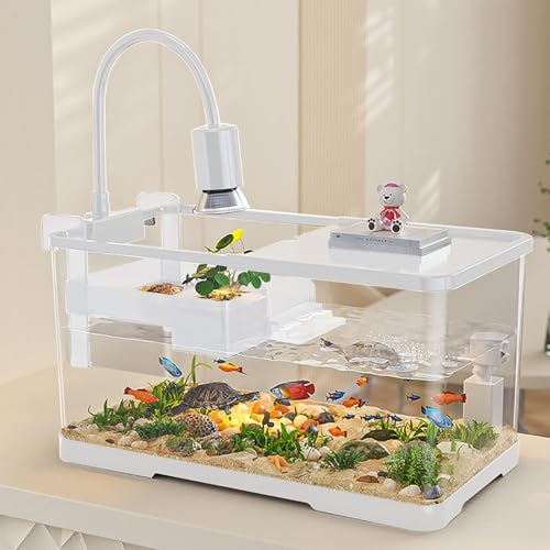 Aquarium Starter Set, Aquarien Komplettset Mit LED-Leuchten, Filtersystem Kreislauf,Tischaquarium Für Anfänger, Für Zuhause, Büro, Wohnzimmer(White,X-Large) von MYBSXKEOZ
