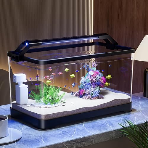Aquarium-Tank,Aquarium Komplett-Set Mit Filter-System Und LED-Beleuchtung, Aquarium Starter Set, Mini Aquarium Für Wohnzimmer, Büro, Dekoration(Medium) von MYBSXKEOZ
