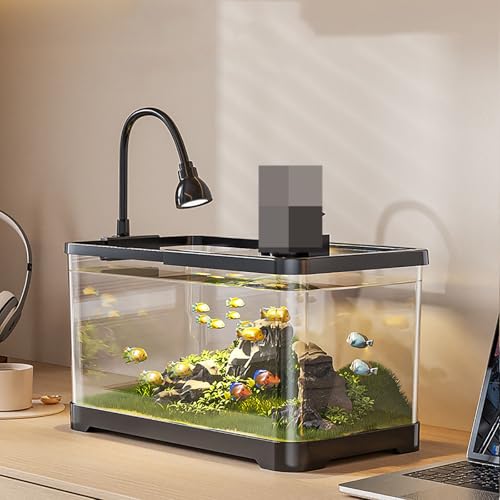 Fischtank Aquarium Mit LED-Leuchten & Filtersystem, Rechteckiges Aquarium Mit Filter Und Sauerstoffzufuhr, Rechteckiges Betta-Aquarium Mit Deckel Für Heim Bürodekoration(Black,Large) von MYBSXKEOZ