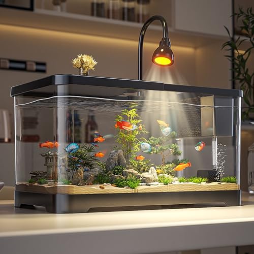 Kleines Betta-Aquarium, Leises Mini Aquarium Starter Kits, Aquarium-Starter-Kit Für Den Schreibtisch Zu Hause Und Im Büro Für Büro Desktop Dekoration(X-Large) von MYBSXKEOZ