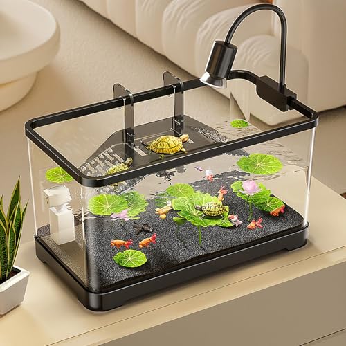 Kleines Schildkröten-Tank-Set (Tank + Licht + Filter), Acryl-Schildkröten-Aquarium Mit Sonnenplattform, Rampe, Lampe, Reptilien-Lebensraum,Multifunktionsbereich(X-Large) von MYBSXKEOZ