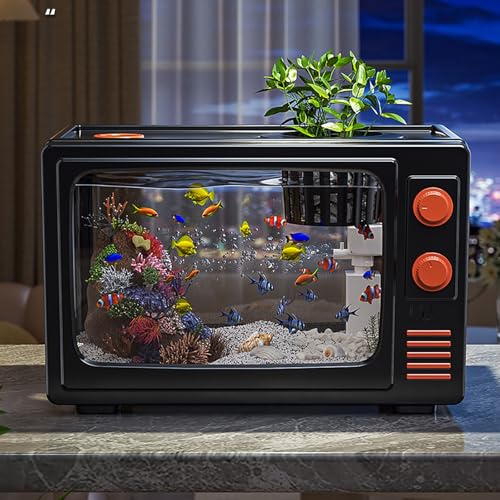 Mini Aquarium Komplettset, Rechteckiges Aquarium Mit Filter, Aquarium Set Komplett Mit LED Für Zuhause, Büro, Wohnzimmer(Black) von MYBSXKEOZ