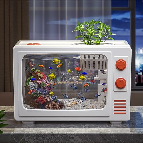 Mini Aquarium Komplettset, Rechteckiges Aquarium Mit Filter, Aquarium Set Komplett Mit LED Für Zuhause, Büro, Wohnzimmer(White) von MYBSXKEOZ