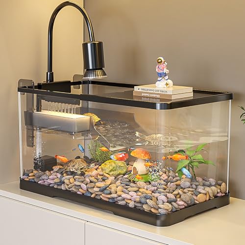 Schildkrötenbecken, Acryl-Schildkröten-Tank-Starter-Set Mit Bask-Plattform, Bodenablauf, Reptilien-Terrarien, Kleines Aquarium Für Kleine Reptilien(Large) von MYBSXKEOZ