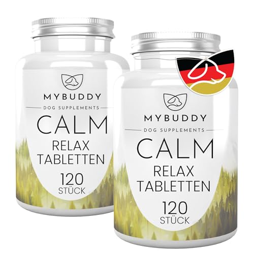 MYBUDDY Calm Relaxtabletten Hund Beruhigung mit Baldrian Hopfen Johanniskraut Kamille für alle Rassen Nahrungsergänzungsmittel für Hunde Made in Germany (Calm Relaxtabletten, 2x120 Tabletten) von MYBUDDY