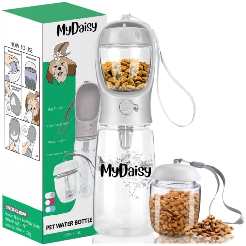 MYDAISY Trinkflasche Hunde für Unterwegs 550ml mit 100g Futterbehälter - Auslaufsichere Hunde Trinkflasche mit Großes Fassungsvermögen Geeignet für Hunde und Welpen Hundezubehör to Go MYDAISY Trinkflasche Hunde für Unterwegs 550ml mit 100g Futterbehälter - Auslaufsichere Hunde Trinkflasche mit Großes Fassungsvermögen Geeignet für Hunde und Welpen Hundezubehör to Go von MYDAISY