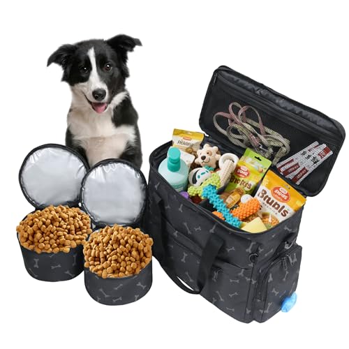MYDAYS Hunde-Reisetasche, Haustiergepäck-Koffer, Wochenend-Tragetasche mit faltbarem Napf (Schwarz1) von MYDAYS