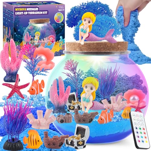 MYDOVA Meerjungfrau Geschenke für Mädchen, DIY Meerjungfrau beleuchtetes Terrarium Bastelset mit Timing Fernbedienung und farbigen Lichtern, Nachtlicht für Kinder 3-12 Jahre, Raumdekoration, von MYDOVA
