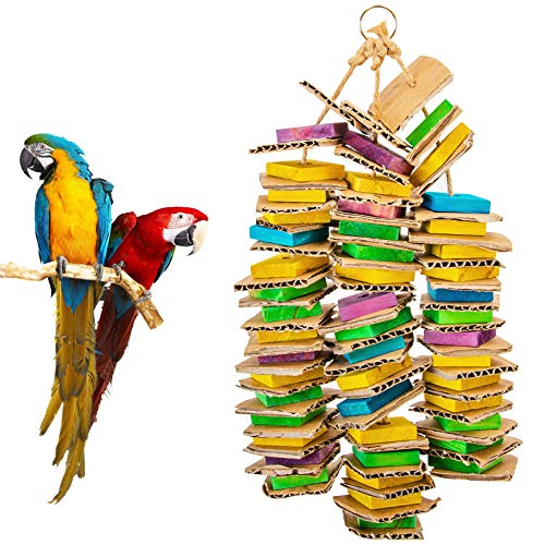 MYFAMIREA Papageien-Spielzeug für mittelgroße Vögel, Kauspielzeug aus Karton, Vogelspielzeug aus natürlichem Holz, für Graupapageien, Kakadus, Aras, kleine und mittelgroße Vögel von MYFAMIREA