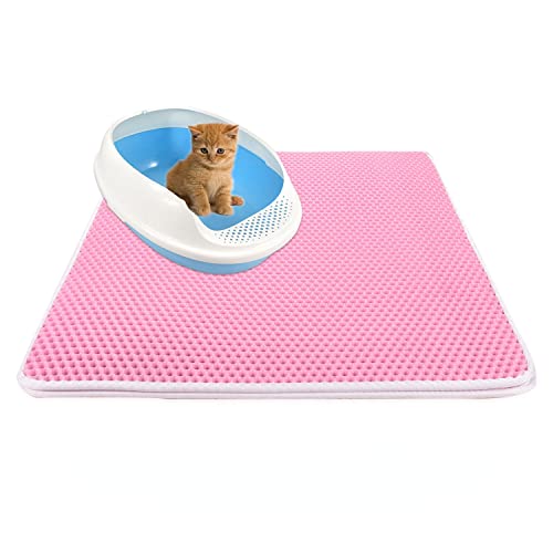 MYHJL Haustier-Katzenstreumatte, wasserdicht, EVA, doppellagig, Katzenstreu, Fangmatte, Reinigungspad, Produkte für Katzen, Zubehör (30 x 30 cm, Rosa) von MYHJL