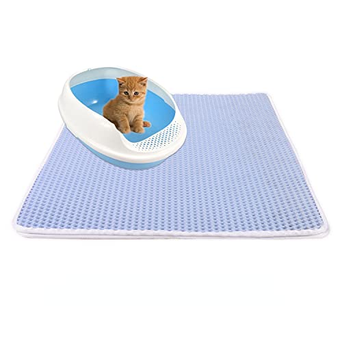 MYHJL Haustier-Katzenstreumatte, wasserdicht, EVA, doppellagig, Katzenstreu, Fangmatte, Reinigungspad, Produkte für Katzen, Zubehör (45 x 60 cm, Hellblau) von MYHJL