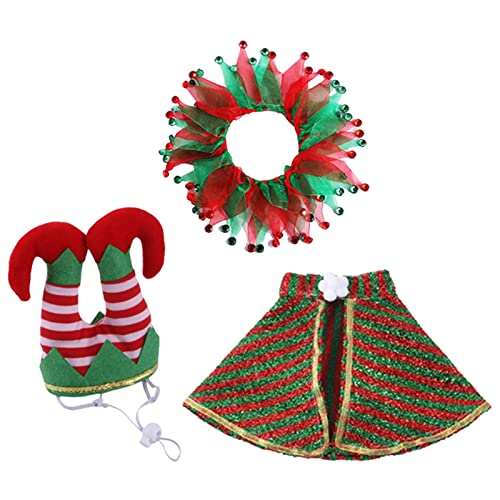 5-teiliges Weihnachtskatzen-Outfit | 3 Stück Plüsch-Haustierkleidung, niedlicher Kostü , verstellbarer Clownhut, Umhang und Halsband, bequeme Hunde-Outfits für Verkleidungen, Weihnachtskatzen und von MYJIO