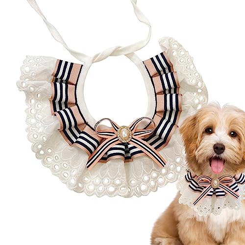 Fliege Hundehalsband - Streifenmuster Katzen-Spitzenhalsband mit Schleife | Bequeme Halsbänder aus Polyester, elastisch, niedliches Welpenzubehör für Katzen, Hunde, Kaninchen, kleine Hunde, Greatideal Fliege Hundehalsband - Streifenmuster Katzen-Spitzenhalsband mit Schleife | Bequeme Halsbänder aus Polyester, elastisch, niedliches Welpenzubehör für Katzen, Hunde, Kaninchen, kleine Hunde, Greatideal von MYJIO