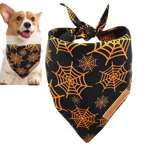 Halloween Hundehalsband Schal - Dual Layer Halloween Schals für Hunde - Dreieckstuch Hund Kostü Bandana, Kätzchen Halloween Kostüme Spinnennetz Gedruckt von MYJIO