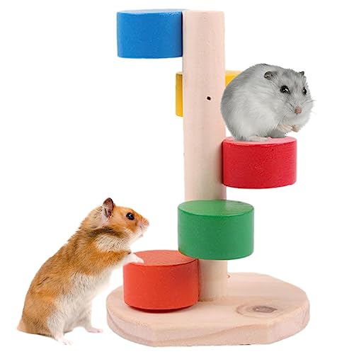 Hamster-Kletterspielzeug – Bunte Holztreppen-Plattform Übungsspielzeug – Hamster-Regenbogenleiter für Meerschweinchen, Treppenkletterleiter, Zahnen, Treppen, lässig, Qincu-ca von MYJIO