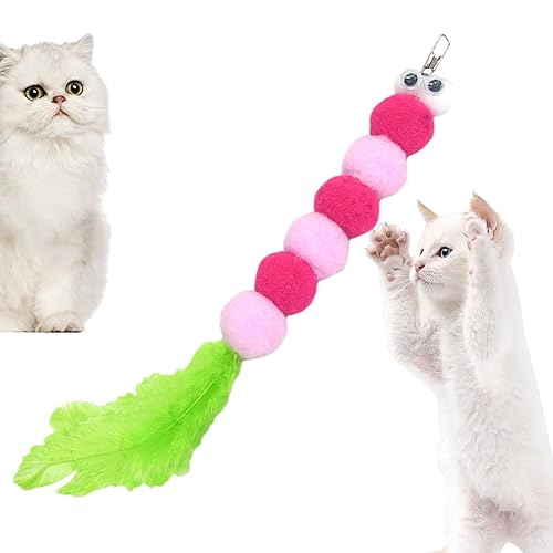 Katzenspielzeug, Wurmfeder-Katzenspielzeug – Wurm-Feder-Katzenspielzeug, lustiger, interaktiver Katzenstab, Ersatz mit Plüschtieren für Indoor-Katzen von MYJIO