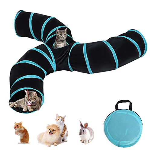 Katzentunnel Katzenspielzeug, Zusammenklappbarer 3-Wege-Spieltunnel für Haustiere, Katzenspielzeug mit Spielball für Welpen, Kätzchen, Kaninchen Greatideal von MYJIO