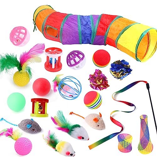 MYJIO Katzenspielzeug-Sortiment mit Tunnel - Interaktives Crinkle-Katzenspielzeugpaket zum Spielen im Innen- und Außenbereich - Crinkle Balls Bell Play, kreatives Frühlingsspielzeug-Set für KOT- von MYJIO