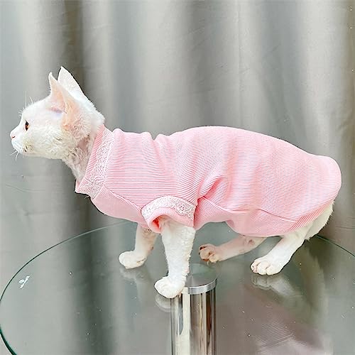 Sphinx Haarlose Katze Deutsche Kleidung Frühling Und Sommer Reine Baumwolle Stretch Spitzenweste Kurze Füße Einfach Zu Tragen Rosa Süß,rosa Spitze,XXL (9-13 Katzen) von MYJIO