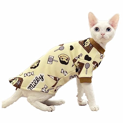 Sphinx Hairless Cat Clothes Spring and Autumn Thickened Sweater Cartoon Candy Durable Close-Fitting Warmth,Yellow,L von MYJIO