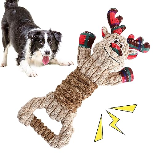 Weihnachtsspielzeug für Hunde - Quietschendes Spielzeug | Stoff-Haustierprodukte, elastisch, dehnbar, Elchform, doppellagiger Stoff, Armband-Interaktion, für Hunde, Katzen, Kätzchen, Welpen Moslate von MYJIO