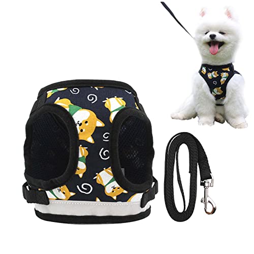 MYKOMI Comfort Step-in Chest Protection Pet Cat Dog Harness and Leash Set for Puppies Cats Kitty Escape Proof Pet Vest Harnesses for Small Animals Rabbit/Mouse/Cats (M 2.7-4.5kg, Black) von MYKOMI