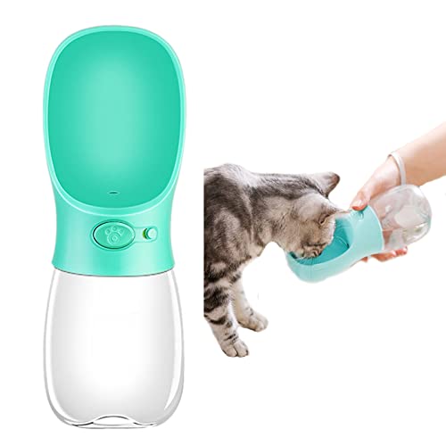 MYKOMI Tragbare Wasserflasche für Haustiere Katzen Hunde zu Fuß, für Welpen Auslaufsicher Trinkspender Lebensmittelqualität, Wärmflasche Haustier Trinkbecher für Außenbereich Geschenk (350ml, Grün) von MYKOMI