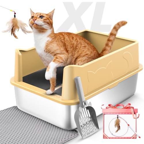 MYLLOK Edelstahl-Katzentoilette, XL, Edelstahl-Katzentoilette mit Deckel für große Katzen, inklusive Katzenstreumatte und Katzenstreuschaufel und Katzenstab-Spielzeug, antihaftbeschichtet, leicht zu MYLLOK Edelstahl-Katzentoilette, XL, Edelstahl-Katzentoilette mit Deckel für große Katzen, inklusive Katzenstreumatte und Katzenstreuschaufel und Katzenstab-Spielzeug, antihaftbeschichtet, leicht zu von MYLLOK