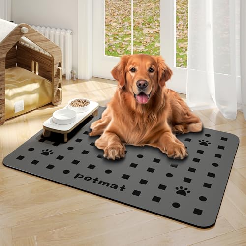 Napfunterlage Hund Katzen Futternapf Unterlage50x70cm rutschfeste Hundenapf Unterlage Katzennapf Fressnapf Futtermattes-Saugfähige Schnelltrocknend Katzenmatte Futter Matte(Dunkelgrau) von MYLONGINGCHARM