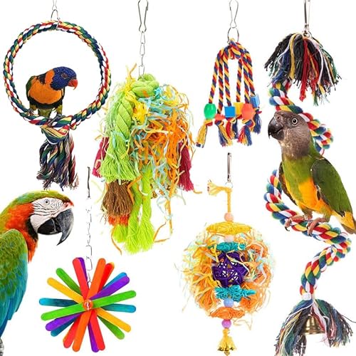 MYMULIKE Papageien Spielzeug, 6er-Pack Vogel Papagei Spielzeug, Papagei Leiter Hängende Schaukel Spielzeug Nymphensittich Afrikanische Grau Papagei von MYMULIKE