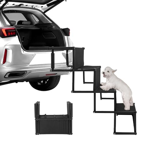 MYOYAY Hundetreppe Auto 4 Stufen Hundeautorampe Klappba Hunderampe Tragfähigkeit von 80kg, Gelenkschonende Hundetreppe Hunde Treppen Stufen rutschfeste für Große und kleine Hunde von MYOYAY