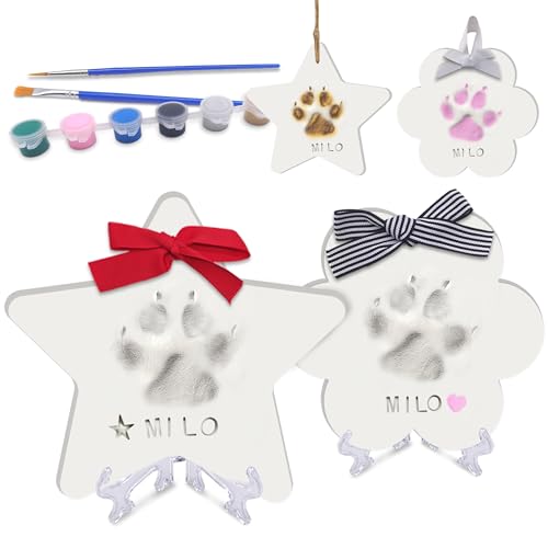 MYPAWLETS Hunde- oder Katzenpfotenabdruck-Set (macht 2), DIY Pfotenabdruck-Ornament mit Anpassungswerkzeug und Präsentationsständer, Ton, Haustierpfotenabdruck-Set, personalisiertes Geschenk für von MYPAWLETS