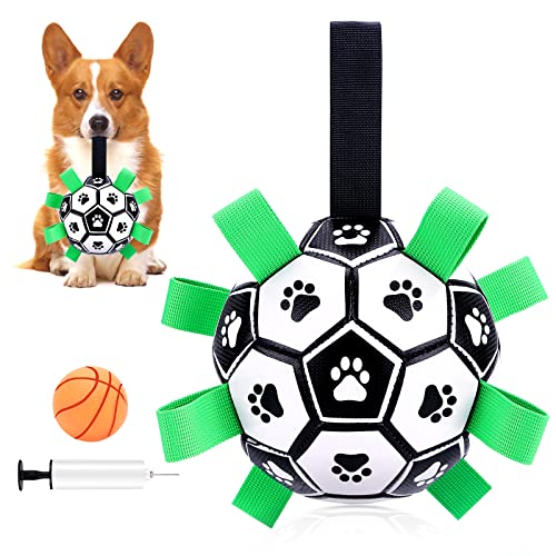 MYPIN Hundefußball mit Haltegriffen, interaktives Hundespielzeug für Tauziehen, Hundeschleppspielzeug, Hundewasserspielzeug, haltbare Hundebälle für kleine und mittlere Hunde von MYPIN
