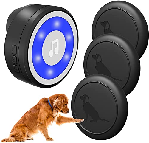 MYPIN Kabellose Hund Türklingel, IP65 wasserdichte Türglocke, Haustier Türglocken Sensor Berührt für das Hundetraining, Katzenklingel mit 20 Klingeltöne und 4 Modi LED-Blitz (1 Empfänger & 3 Sender) von MYPIN