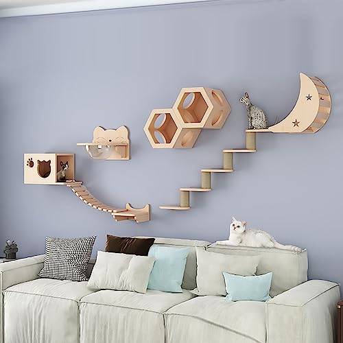 Katzenwandmöbel, An der Wand montierter Katzenkletterrahmen mit Raumkapsel, Katzennest, Katzenkratzbaum und Katzenkletterstufen(S1) von MYXJX