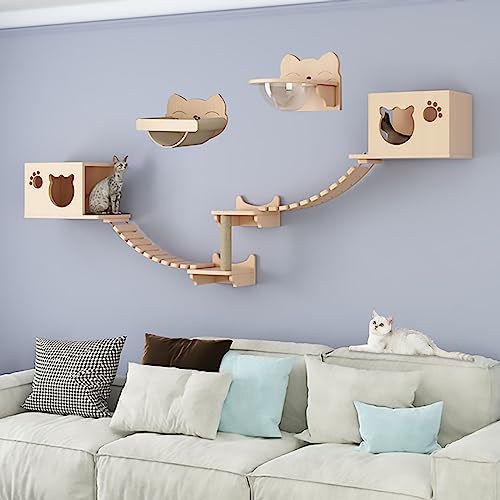 Katzenwandmöbel, An der Wand montierter Katzenkletterrahmen mit Raumkapsel, Katzennest, Katzenkratzbaum und Katzenkletterstufen(S2) von MYXJX