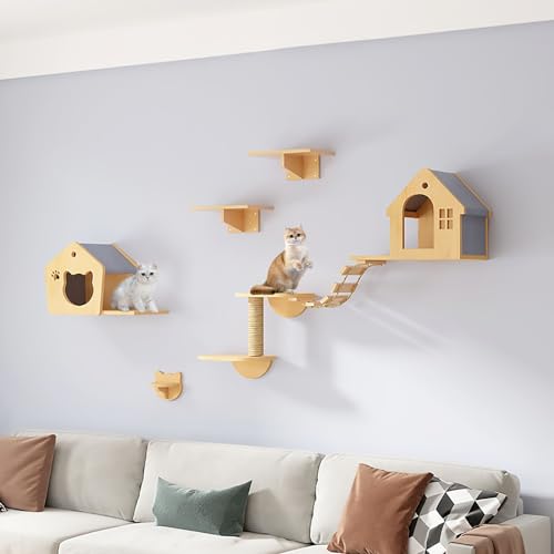 Katzenwandmöbel, DIY Wandmontiertes Katzenklettergerüst, Katzenspielplatz, Katzentreppe for die Wand, Wandstange, for Schlafen, Spielen und Klettern der Katze(Style1) von MYXJX