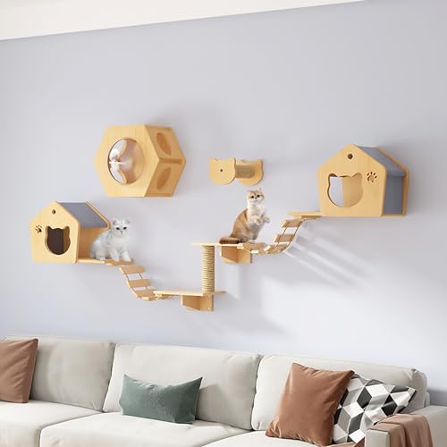 Katzenwandmöbel, DIY Wandmontiertes Katzenklettergerüst, Katzenspielplatz, Katzentreppe for die Wand, Wandstange, for Schlafen, Spielen und Klettern der Katze(Style6) von MYXJX