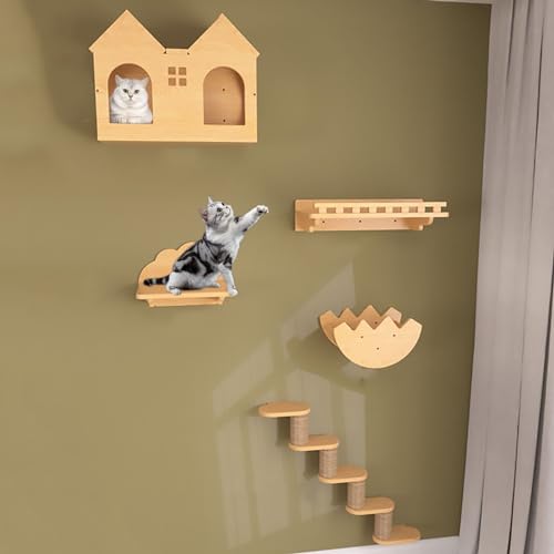 Katzenwandmöbel, Katzenklettergerüst-Set, Katzenkletterwand aus Massivholz for Schlafen, Spielen und Klettern(Style3) von MYXJX