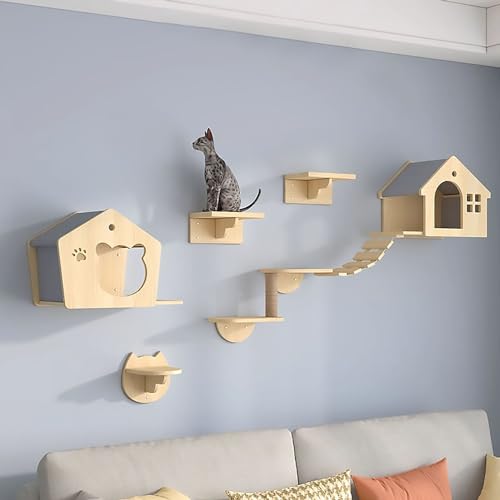 Katzenwandmöbel, Katzenklettergerüst for drinnen, Katzenkletterwand-Set, Katzenregale und Sitzstangen for die Wand, stark stabil(Style2) von MYXJX