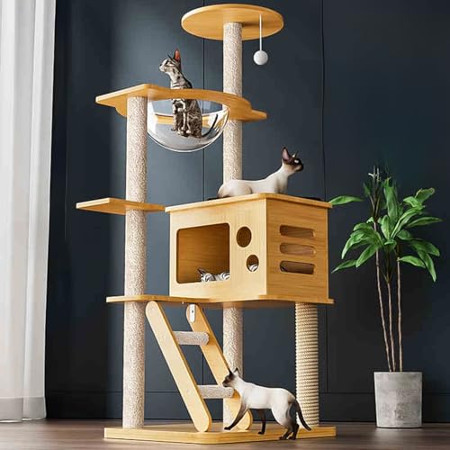 Katzenwandmöbel, Konkaves, fließendes Design, mehrschichtiges, Katzenhaus mit Spielzeugbällen, großes, gemütliches, Leiter und Sisal-Kratzbäume(16x19x47in) von MYXJX