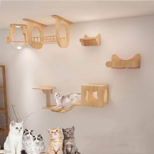 Katzenwandmöbel, Moderne Wandmontierte Katzenmöbel, Katzenkletterwand, Katzenwandregale, DIY Decken- und Wandkombinationsset, Platzsparend(Style10) von MYXJX