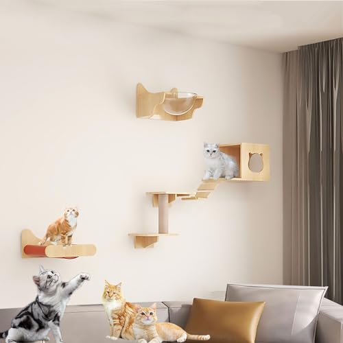 Katzenwandmöbel, Moderne Wandmontierte Katzenmöbel, Katzenkletterwand, Katzenwandregale, DIY Decken- und Wandkombinationsset, Platzsparend(Style6) von MYXJX