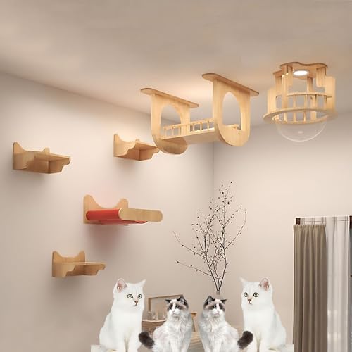 Katzenwandmöbel, Moderne Wandmontierte Katzenmöbel, Katzenkletterwand, Katzenwandregale, DIY Decken- und Wandkombinationsset, Platzsparend(Style9) von MYXJX