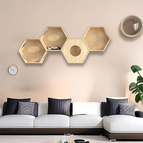 Katzenwandmöbel, Multifunktionale Katzenwandmöbel aus Holz, Klettergerüst-Set for Katzen, for Spielen, Schlafen und Faulenzen(Style4) von MYXJX