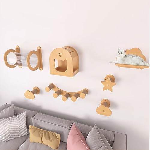 Katzenwandmöbel, Wandmontierter Katzenkletterrahmen, Hanfseilpfosten, Katzenkratzbrett, Raumkapsel for Schlafen, Spielen(Style1) von MYXJX