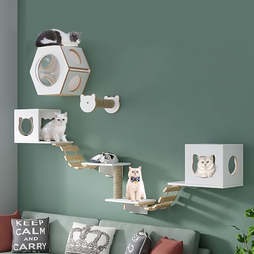 Katzenwandmöbel, Wandmontiertes Katzenklettergerüst, stilvolles Katzenkletterwand-Set, vielseitige Katzenwandregale, platzsparend, einfache Installation(Style3) von MYXJX
